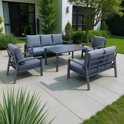 7-Seater Dark Grey Modern Aluminium Outdoor Sofa Set – Elegant, Durable & Comfortable