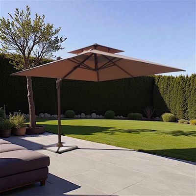 Premium 3x3m Square Cantilever Outdoor Umbrella with Double-Tier Canopy - Marble Base - Beige