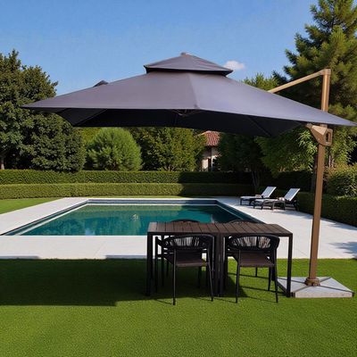 Premium 3x3m Square Cantilever Outdoor Umbrella with Double-Tier Canopy - Marble Base - Grey