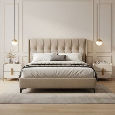 Marbella Luxe Upholstered Bed L160xW200xH40 - Light Brown