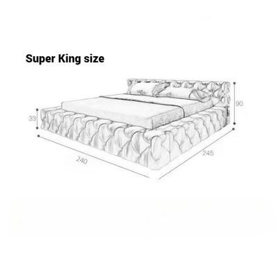 Minimalist Luxury Upholstered Bed Frame – Soft Tufted Platform Bed Design – Soft Velvet – Beige – Super King Size