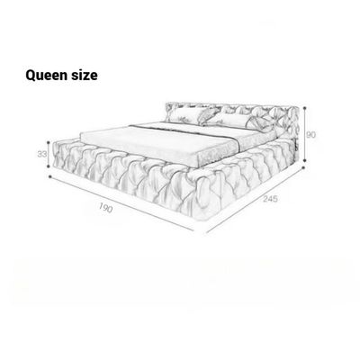 Minimalist Luxury Upholstered Bed Frame – Soft Tufted Platform Bed Design – Soft Velvet – Dark Grayish – Queen Size