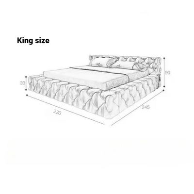 Minimalist Luxury Upholstered Bed Frame – Soft Tufted Platform Bed Design – Soft Velvet – Cyan Blue – King Size