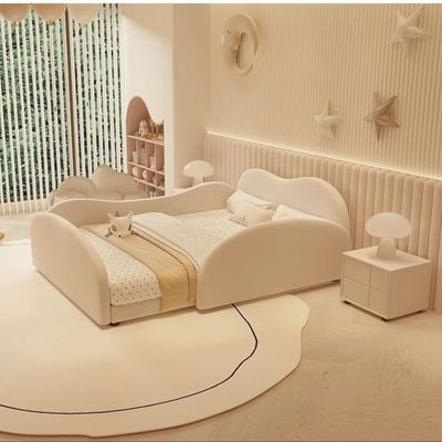 Luxury Curved Upholstered Bed Frame – Plush Cloud Headboard – Low-Profile Platform  – Beige – King Size 180×200