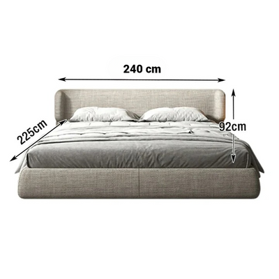 Modern Linen Upholstered Bed Frame – Low Profile Platform Bed with Wide Padded Headboard – Contemporary Minimalist Bedroom Furniture –  Beige – Super King Size 200 × 200