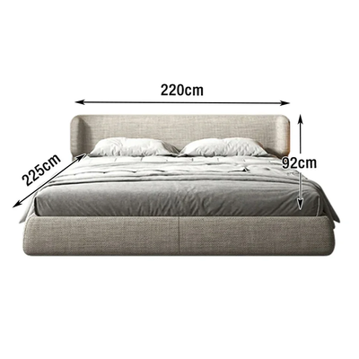 Modern Linen Upholstered Bed Frame – Low Profile Platform Bed with Wide Padded Headboard – Contemporary Minimalist Bedroom Furniture –  Dark Gray – King Size 180 × 200