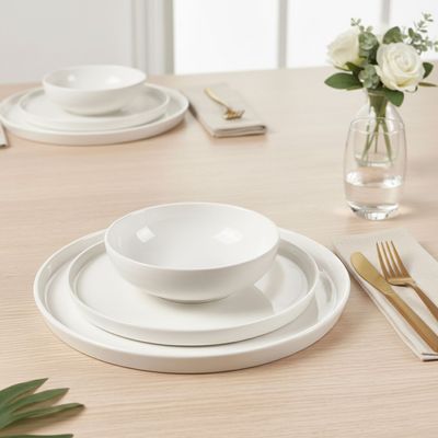 Cuisine Art JUDY 18PCS Bone China Dinner Set – Premium White Plates & Bowls | 6 Dinner Plates, 6 Side Plates, 6 Deep Bowls | Elegant, Durable Tableware for Daily Use & Special Occasions