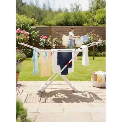 PLASTICFORTE 20M Resin Clothes Drying Rack,Heavy-Duty FoldableLaundry Dryer Stand,Extra-Strong Resin Material, Rust-Free Indoor & Outdoor Drying Stand, Space-Saving, Stable, White Clothes Hanger Rack
