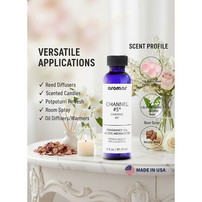 Aromar Spa Aromatic Oil – Channel #5© Fragrance, 59.15ml | Luxury Perfume-Inspired Essential Oil for Diffusers, Humidifiers & Candles | Elegant Floral Aroma for Home, Spa & Office