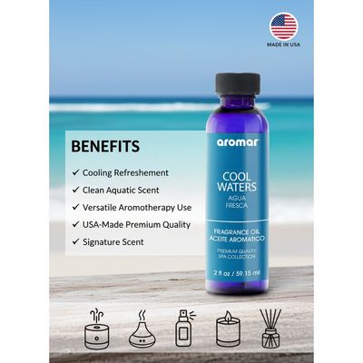 Aromar Spa Aromatic Oil – Cool Waters Fragrance, 59.15ml | Fresh Aqua-Inspired Essential Oil for Diffusers, Humidifiers & Candles | Masculine, Ocean Breeze Aroma for Home, Spa & Office