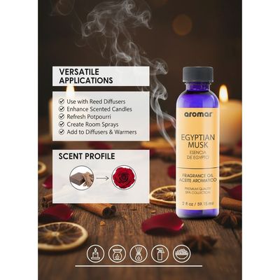 Aromar Spa Aromatic Oil – Egyptian Musk Fragrance, 59.15ml | Warm, Sensual & Earthy Essential Oil for Diffusers, Humidifiers & Candles | Timeless Unisex Aroma for Home, Spa & Meditation