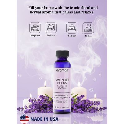 Aromar Spa Aromatic Oil – Lavender Fields Fragrance, 59.15ml | Relaxing Floral Essential Oil for Diffusers, Humidifiers & Candles | Calming Home Aroma for Sleep, Stress Relief & Spa Ambiance
