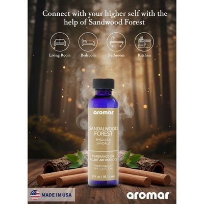 Aromar Spa Aromatic Oil – Sandalwood Forest Fragrance, 59.15ml | Warm, Woody & Calming Essential Oil for Diffusers, Humidifiers & Candles | Luxury Home Aroma for Relaxation, Meditation & Balance
