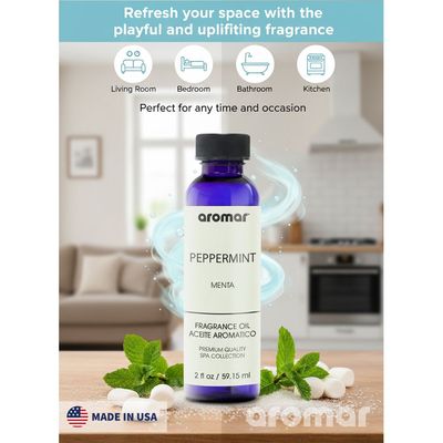 Aromar Spa Aromatic Oil – Peppermint Fragrance, 59.15ml | Cool, Minty & Energizing Essential Oil for Diffusers, Humidifiers & Candles | Refreshing Home Aroma for Focus, Relaxation & Stress Relief
