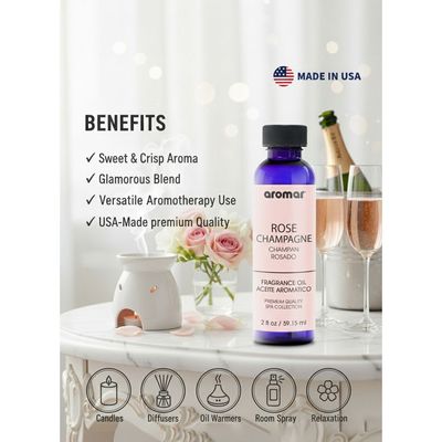 Aromar Spa Aromatic Oil – Rose Champagne Fragrance, 59.15ml | Luxurious Floral & Sparkling Essential Oil for Diffusers, Humidifiers & Candles | Romantic, Long-Lasting Home Aroma for Celebration & Relaxation