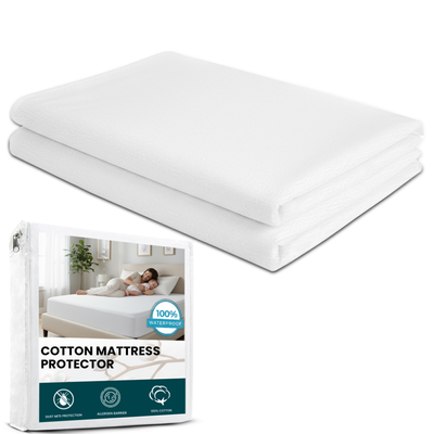 Premium Mattress Protector – Waterproof, & Ultra Soft Breathable Noiseless Washable Cotton Terry Bed Mattress Cover for Comfort & Protection (White, 120x200cm)