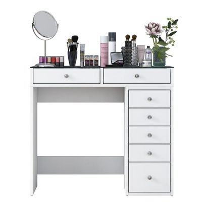 Home Canvas Flux Minimalist Vanity  Glass-Top + 7 Drawers
