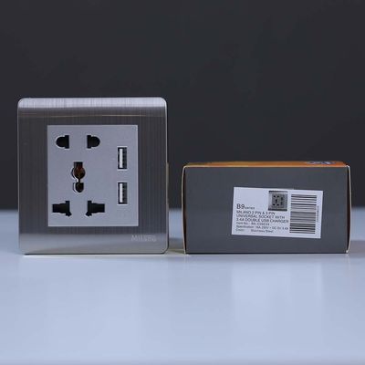 ميلانو Universal Socket (2Pin + 3Pin) With 2.1A U-Silver