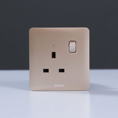 Milano 13A Single Switched Socket With Led Indicator-Gold