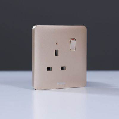 Milano 13A Single Switched Socket With Led Indicator-Gold