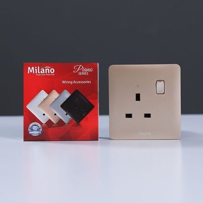 Milano 13A Single Switched Socket With Led Indicator-Gold