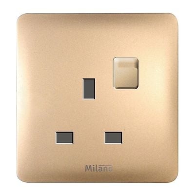 Milano 13A Single Switched Socket With Led Indicator-Gold