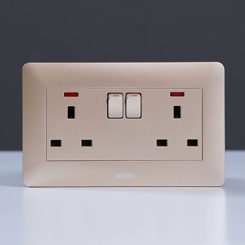 Milano 13A Twin Socket With Switch & Led Indicator-Gold
