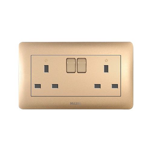 Milano 13A Twin Socket With Switch & Led Indicator-Gold