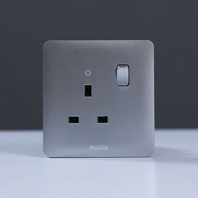 Milano 13A Single Switched Socket With Led Indicat-Silver