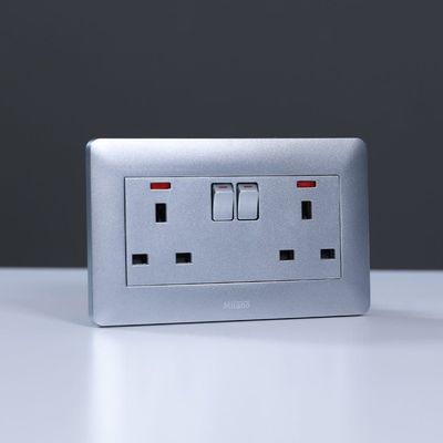 Milano 13A Twin Socket With Switch & Led Indicator-Silver