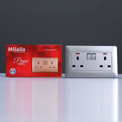 Milano 13A Twin Socket With Switch & Led Indicator-Silver
