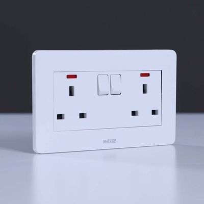 Milano 13A Twin Socket With Switch & Led Indicator-White