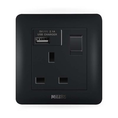 Milano 13A Single Switched Socket With Usb Mblk