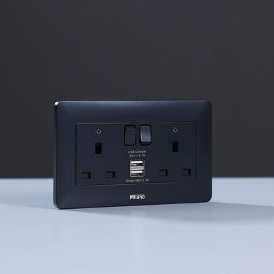 Milano 13A Dual Switched Socket With Usb Mblk