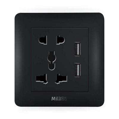 Milano 16A Single Universal Socket With Dual Usb