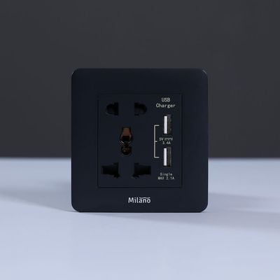 Milano 16A Single Universal Socket With Dual Usb