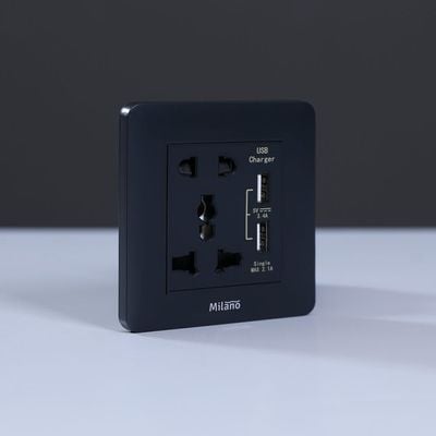 Milano 16A Single Universal Socket With Dual Usb