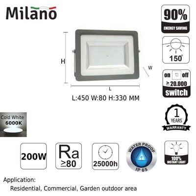 Milano 360D Smd Led Flood Light 200W Wh