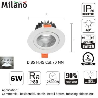 ميلانو - نيو إضاءة سبوت - 6 وات 6000كلفن