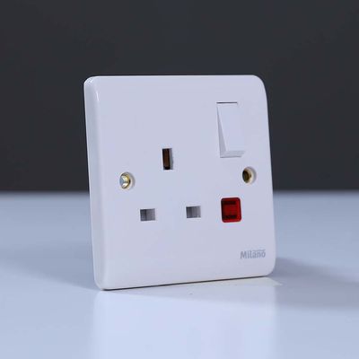 Milano 13A 1 Gang Switched Socket With Neon, Single