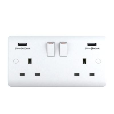 Milano 13A 2Gang Switched Socket, 2.4 A Usb Outlet