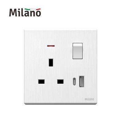 Milano 13A Socket With Neon With Usb Type A+C, Dp  Aura Wh