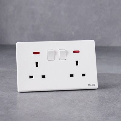 Milano 13A Dual Socket With Neon Aura Wh