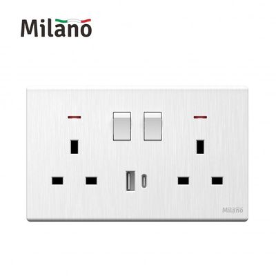 Milano 13A Dual Socket With Neon With Usb Type A+C, Dp  Aura Wh