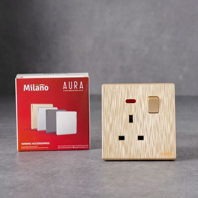 Milano 13A Socket With Neon, Dp Aura Gld