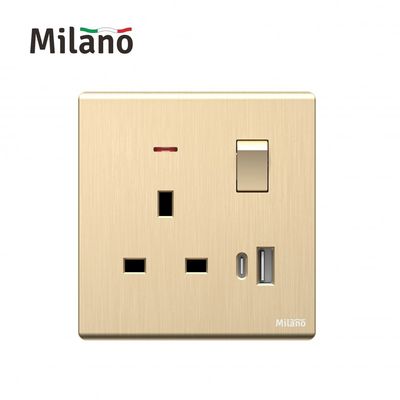 Milano 13A Socket With Neon With Usb Type A+C, Dp  Aura Gld