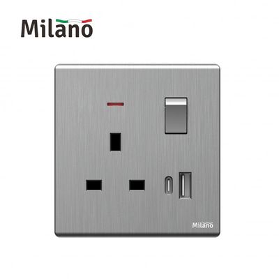 Milano 13A Socket With Neon With Usb Type A+C, Dp  Aura Slvr
