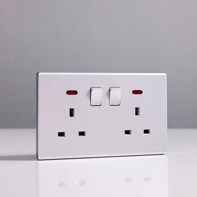 Milano 13A Dual Socket With Neon Aura Slvr