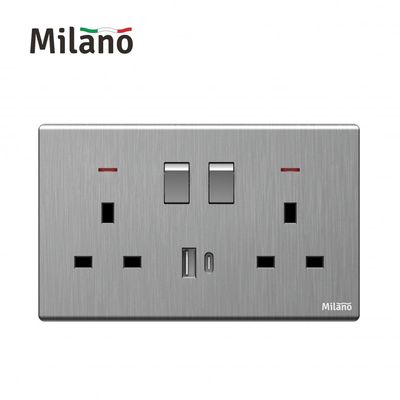 Milano 13A Dual Socket With Neon With Usb Type A+C, Dp  Aura Slvr