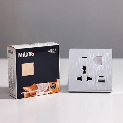 Milano 13A Universal  Socket With Neon With Usb Type A+C, Dp, Aura Slvr